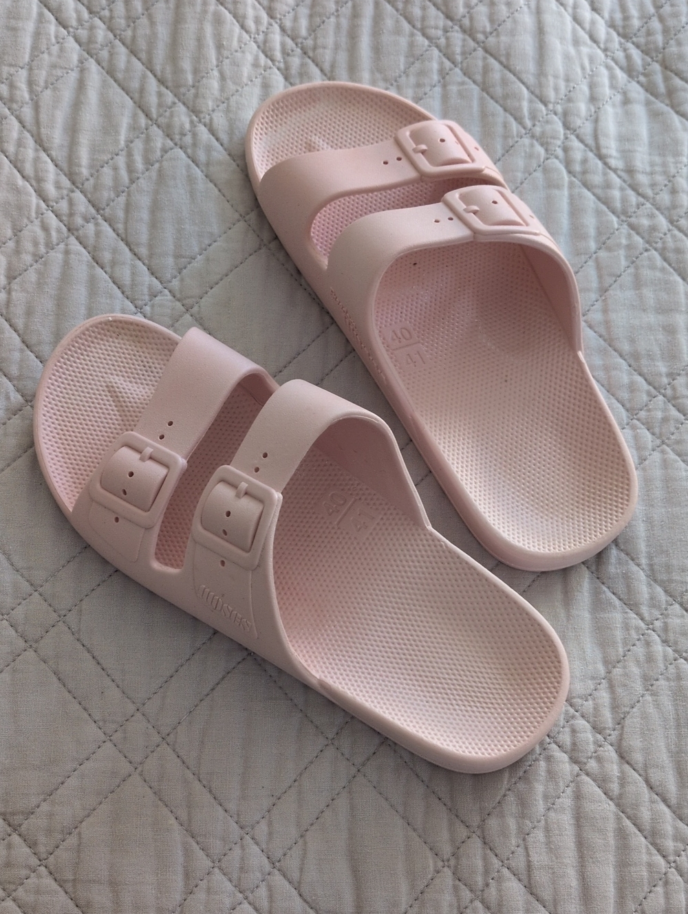 Light Pink Double-Buckle Slide Sandals